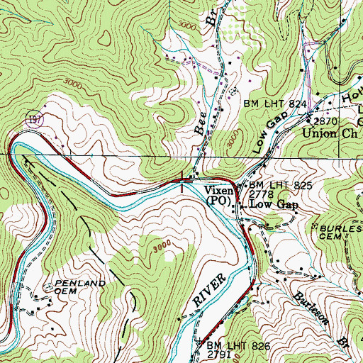 Topographic Map of Bee Branch, NC