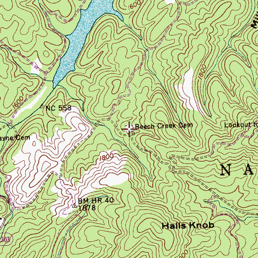 Topographic Map of Beech Creek Cemetery, NC