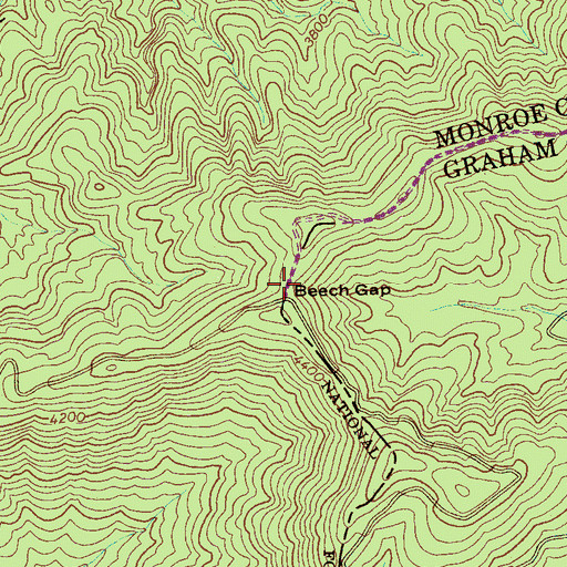 Topographic Map of Beech Gap, NC