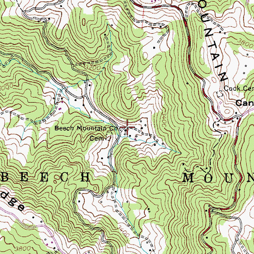 Topographic Map of Beech Mountain Church, NC