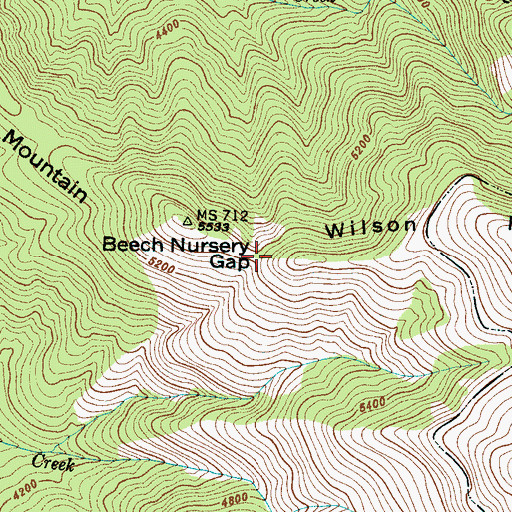 Topographic Map of Beech Nursery Gap, NC