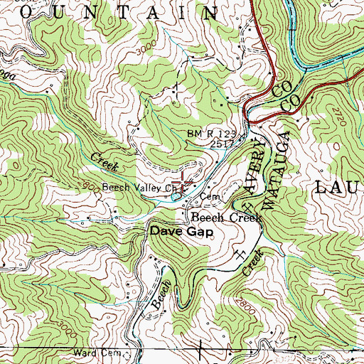 Topographic Map of Beech Valley Church, NC