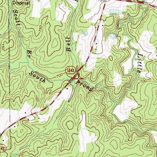 Topographic Map of Bell Branch, NC