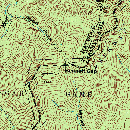 Topographic Map of Bennett Gap, NC