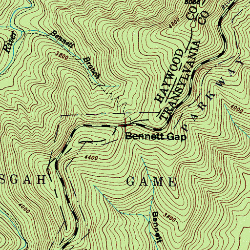 Topographic Map of Bennett Gap, NC