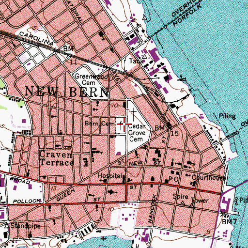 Topographic Map of Bern Cemetery, NC