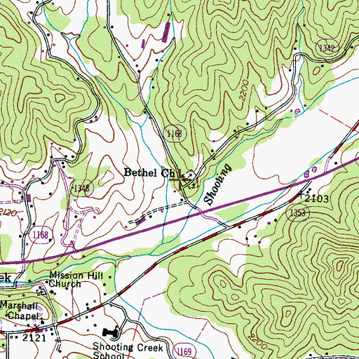 Topographic Map of Bethel Church, NC