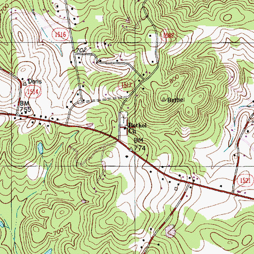 Topographic Map of Bethel Church, NC