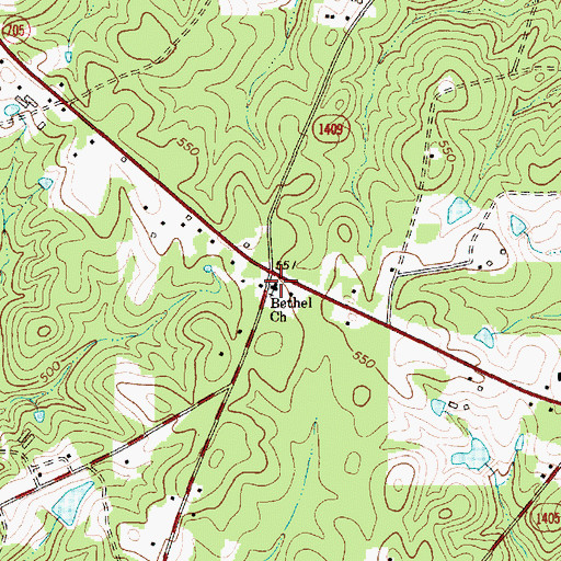Topographic Map of Bethel Church, NC