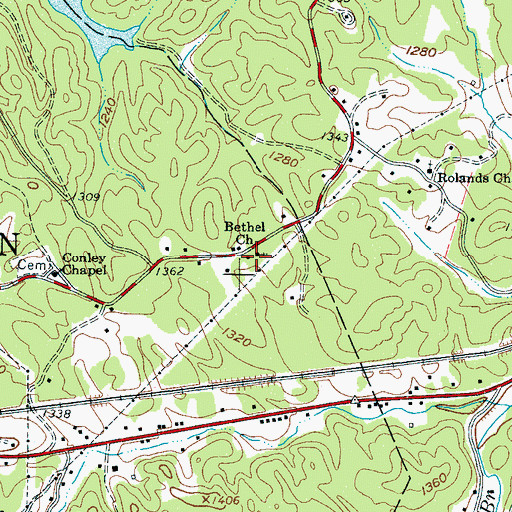 Topographic Map of Bethel Church, NC