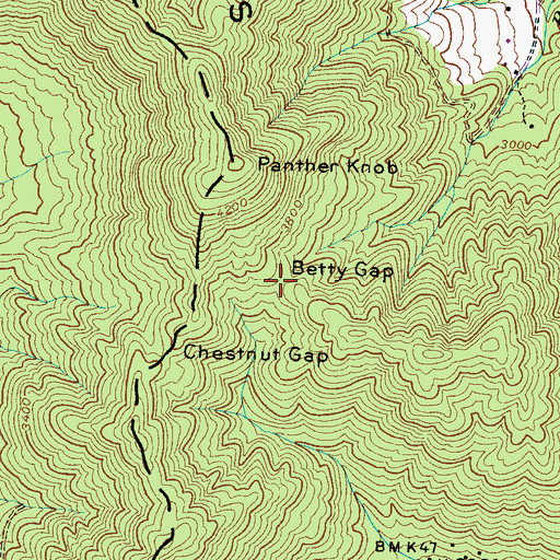 Topographic Map of Betty Gap, NC