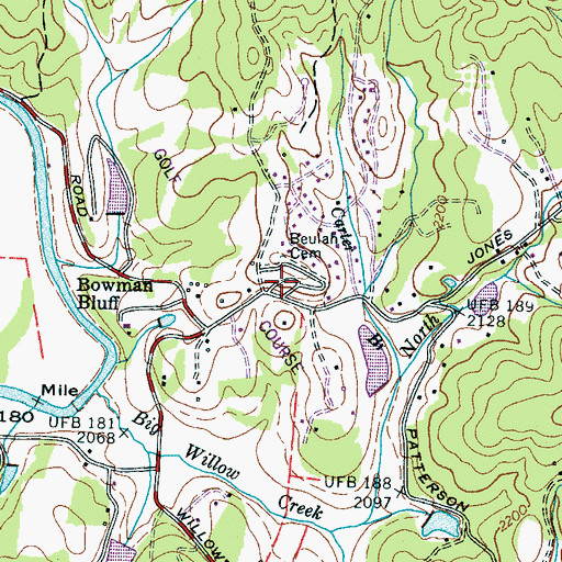 Topographic Map of Beulah Cemetery, NC