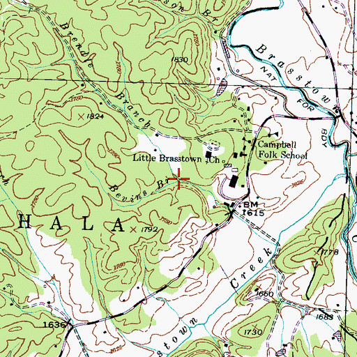 Topographic Map of Bevins Branch, NC
