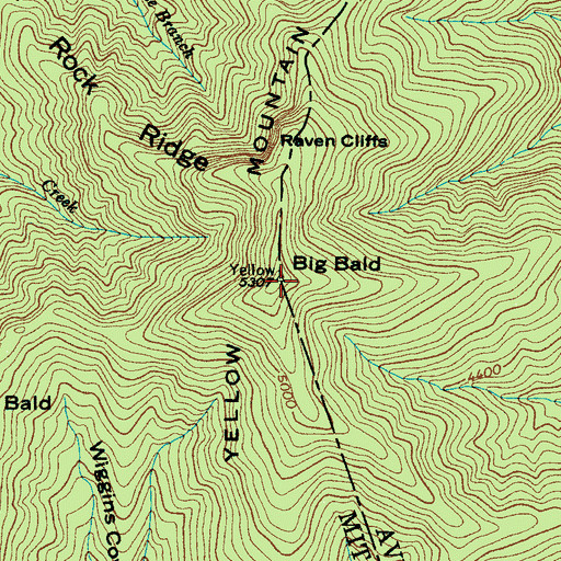 Topographic Map of Big Bald, NC
