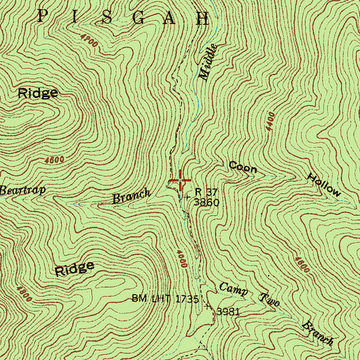Topographic Map of Big Beartrap Branch, NC