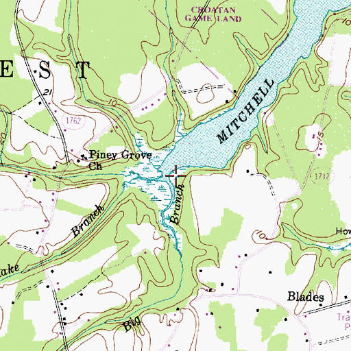 Topographic Map of Big Branch, NC