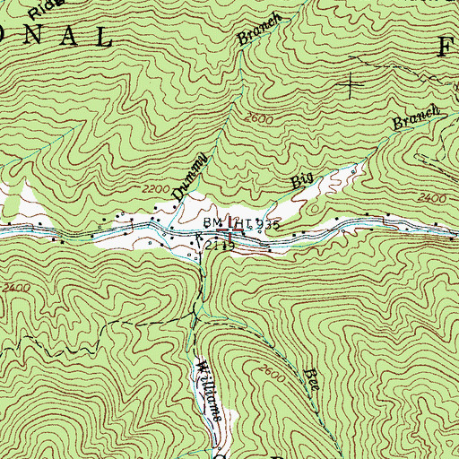 Topographic Map of Big Branch, NC