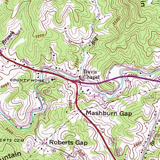 Topographic Map of Big Branch, NC