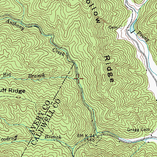 Topographic Map of Big Branch, NC
