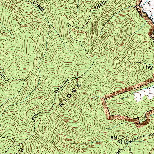 Topographic Map of Big Branch Trail, NC