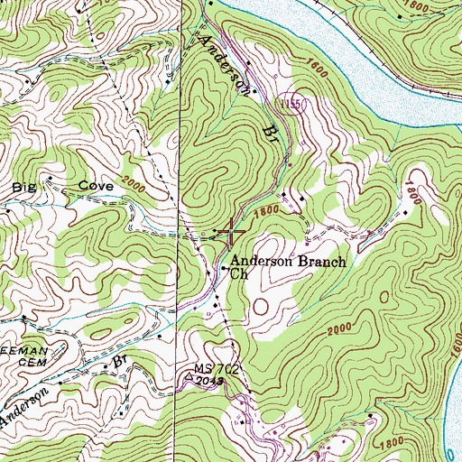 Topographic Map of Big Cove, NC