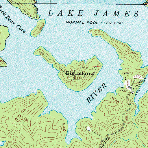 Topographic Map of Big Island, NC