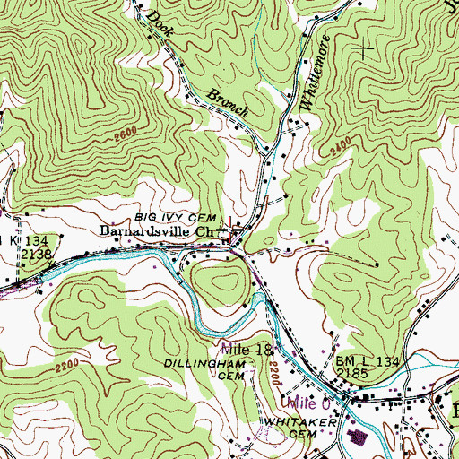 Topographic Map of Big Ivy Cemetery, NC