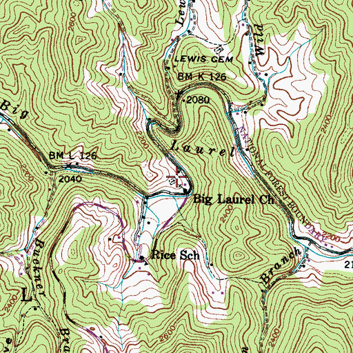 Topographic Map of Big Laurel Church, NC