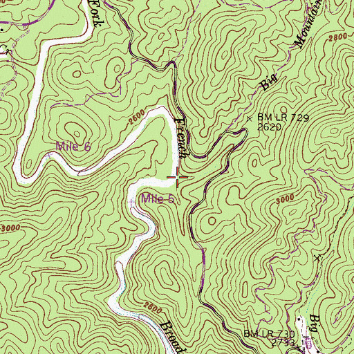 Topographic Map of Big Mountain Branch, NC