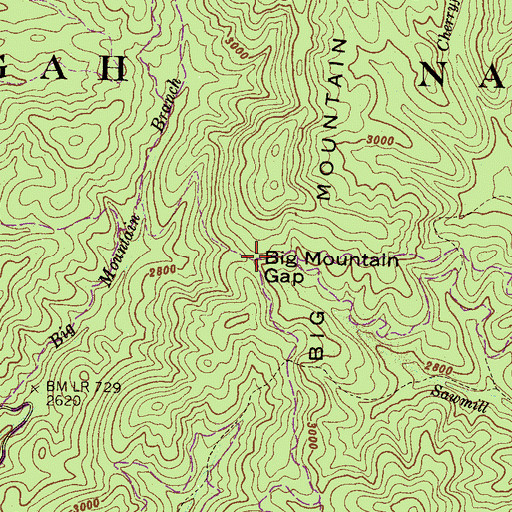 Topographic Map of Big Mountain Gap, NC