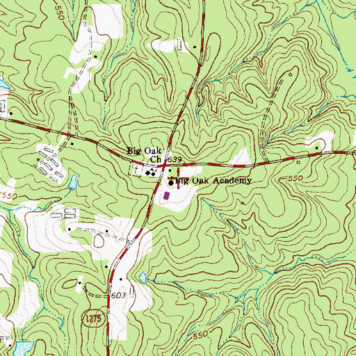 Topographic Map of Big Oak Academy, NC
