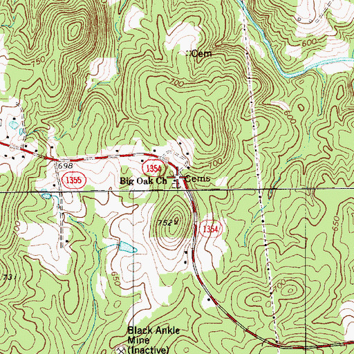 Topographic Map of Big Oak Christian Church, NC