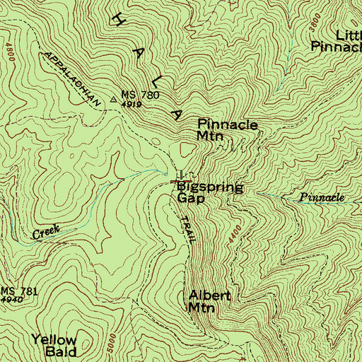 Topographic Map of Bigspring Gap, NC
