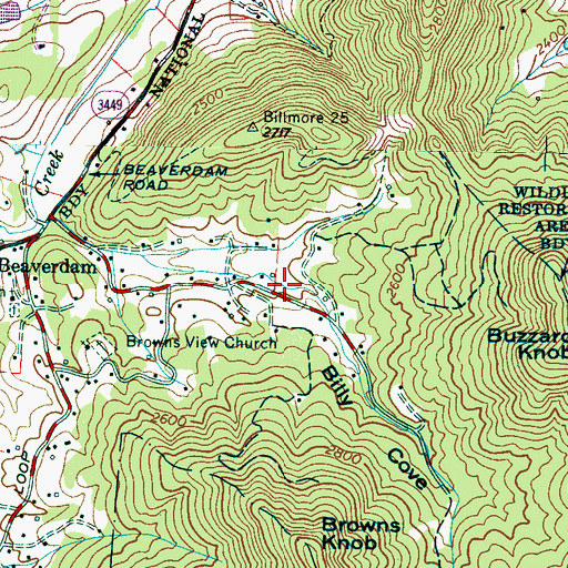 Topographic Map of Billy Cove, NC