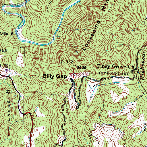 Topographic Map of Billy Gap, NC