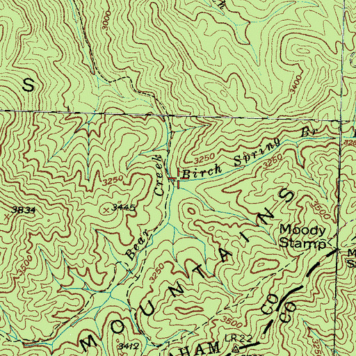 Topographic Map of Birch Spring Branch, NC