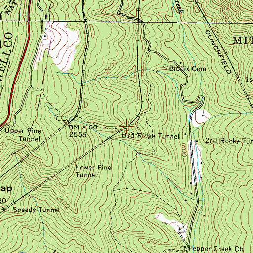 Topographic Map of Bird Ridge Tunnel, NC