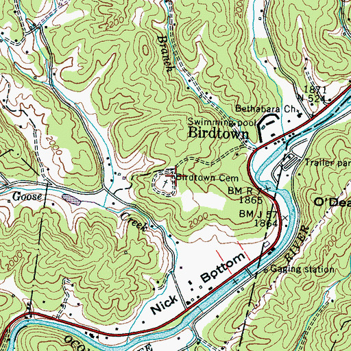 Topographic Map of Birdtown Cemetery, NC