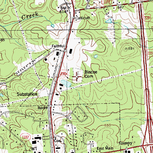 Topographic Map of Biscoe Cemetery, NC
