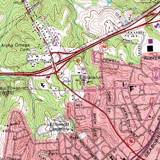 Topographic Map of Blacknall Cemetery, NC