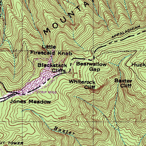 Topographic Map of Blackstack Cliffs, NC