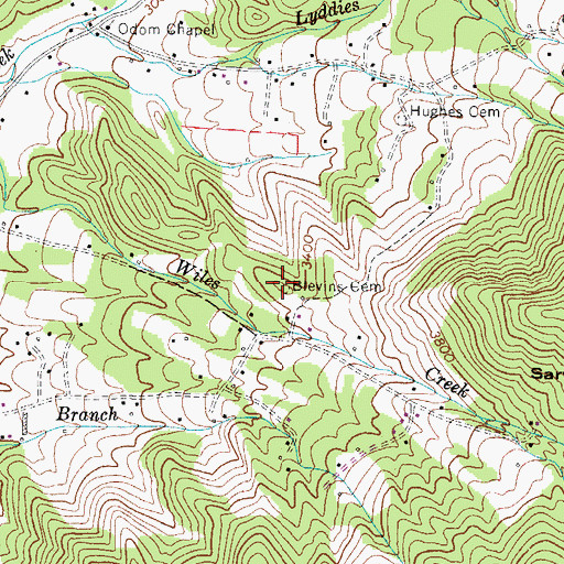 Topographic Map of Blevins Cemetery, NC