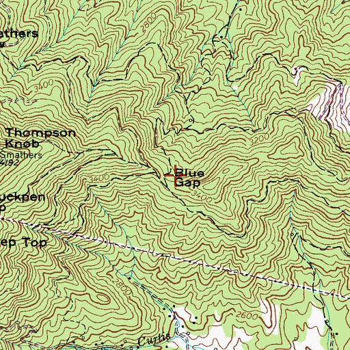 Topographic Map of Blue Gap, NC