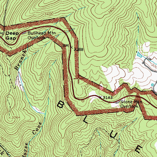 Topographic Map of Blue Ridge Parkway, NC