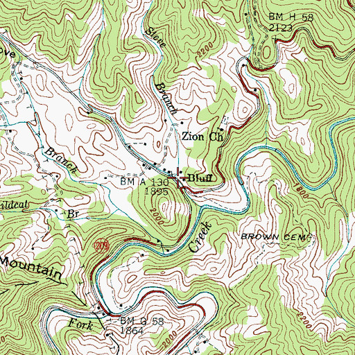 Topographic Map of Bluff, NC