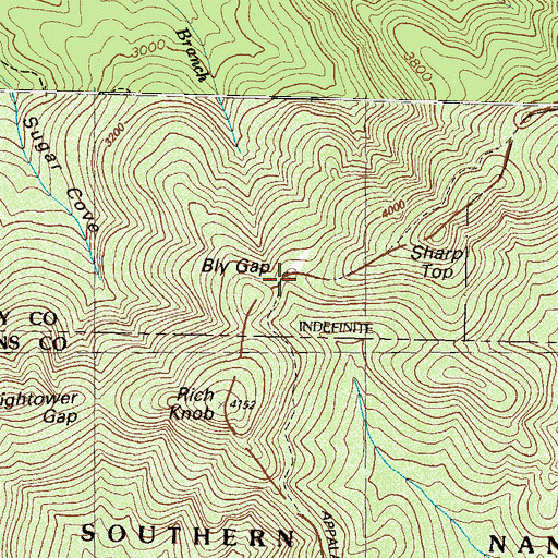Topographic Map of Bly Gap, NC