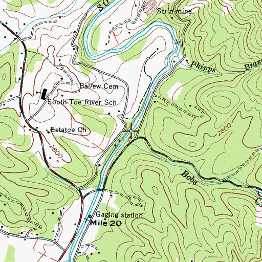 Topographic Map of Bobs Creek, NC
