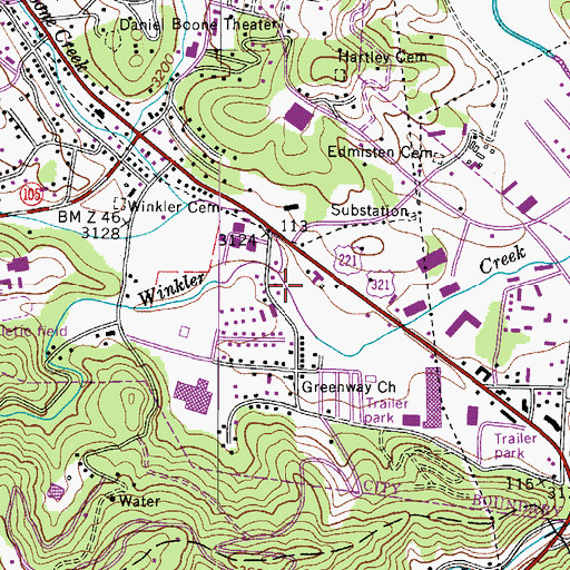 Topographic Map of Boone Creek, NC