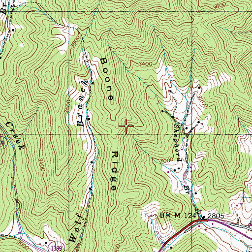 Topographic Map of Boone Ridge, NC