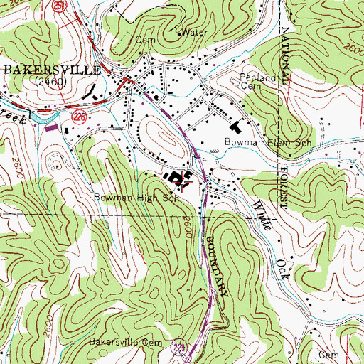 Topographic Map of Bowman High School, NC